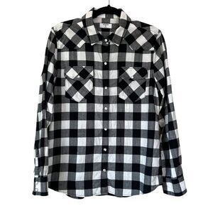 UNTUCKit For Her Long Sleeve Black White Buffalo Check Snap Shirt Size 12